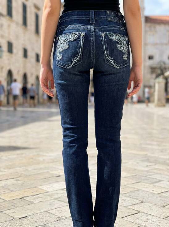 Miss Me Denim - Miss Me Feather Wing Cross Embellished Mid Rise Bootcut Jeans Size 29 EUC